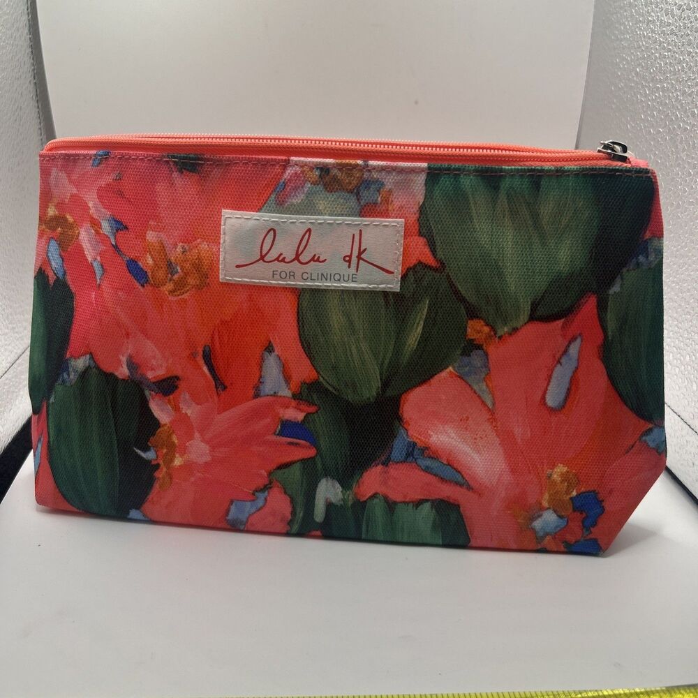 Clinique LuLu dk Floral Cosmetic Bag Makeup Purse Clutch Case Gift Travel Bag B1